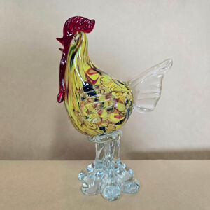 Large Art Glass Rooster Figurine Millefiori Confetti Multicolor Chicken 9"